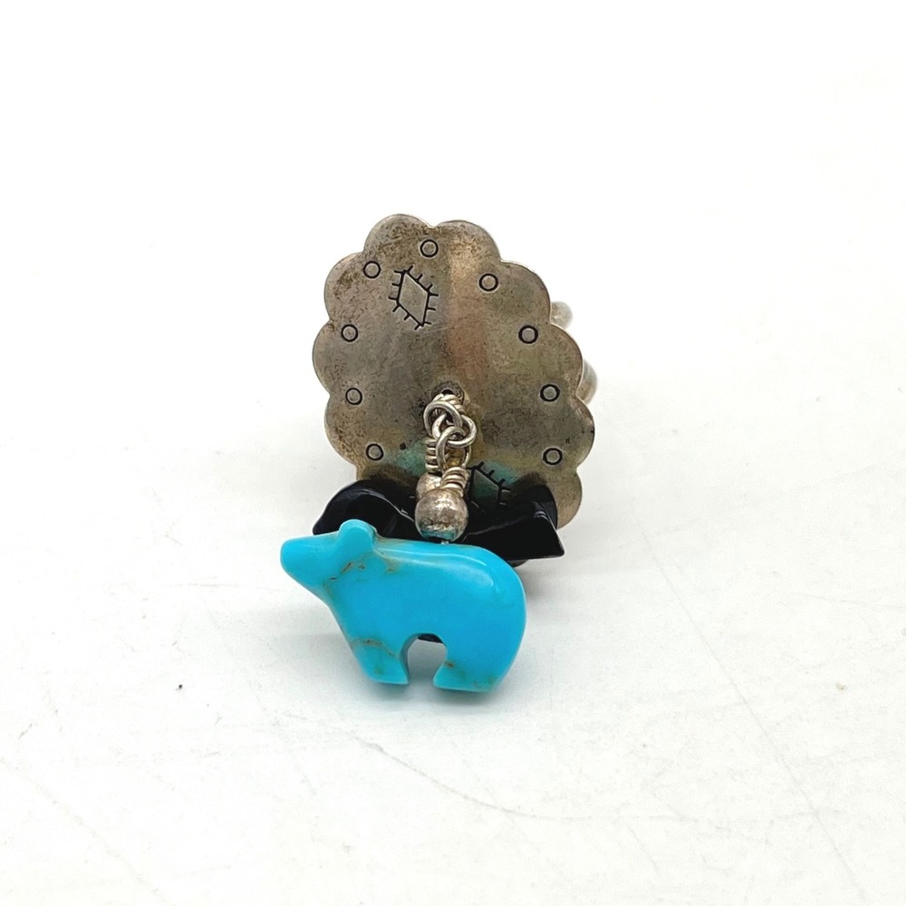 Carolyn Pollack Relios Sterling Silver Turquoise Jet Black Bear Fetish Ring 8